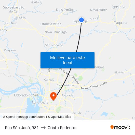 Rua São Jacó, 981 to Cristo Redentor map
