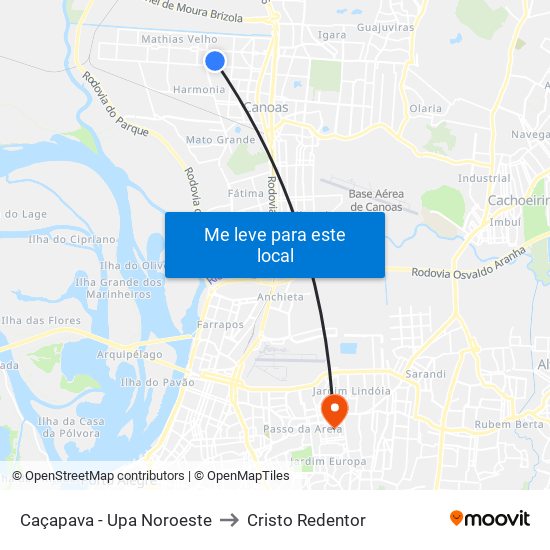 Caçapava - Upa Noroeste to Cristo Redentor map