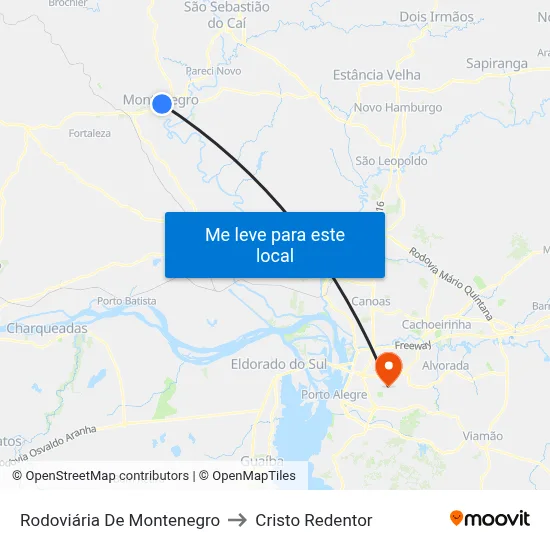 Rodoviária De Montenegro to Cristo Redentor map