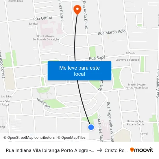 Rua Indiana Vila Ipiranga Porto Alegre - Rs 91360-394 Brasil to Cristo Redentor map