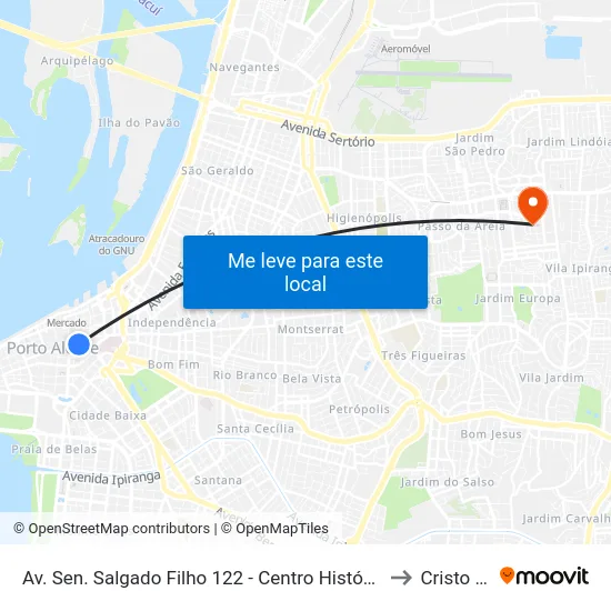 Av. Sen. Salgado Filho 122 - Centro Histórico Porto Alegre - Rs 90010-221 Brasil to Cristo Redentor map