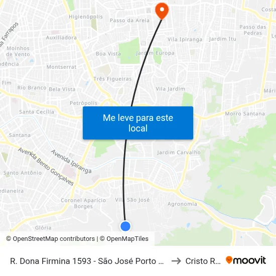 R. Dona Firmina 1593 - São José Porto Alegre - Rs 91520-210 Brasil to Cristo Redentor map