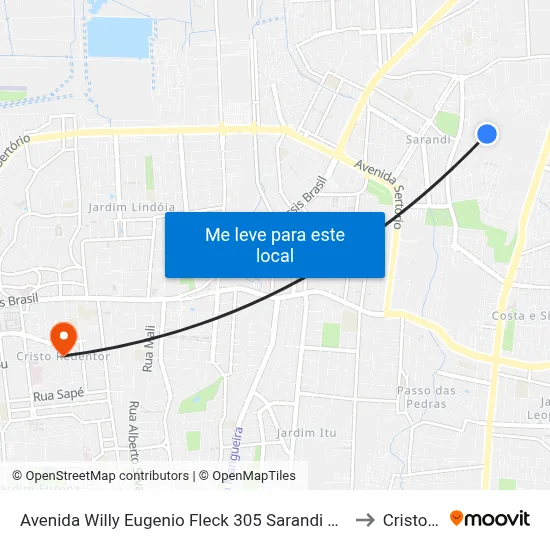 Avenida Willy Eugenio Fleck 305 Sarandi Porto Alegre - Rio Grande Do Sul 91140 Brasil to Cristo Redentor map