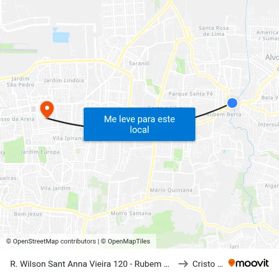 R. Wilson Sant Anna Vieira 120 - Rubem Berta Porto Alegre - Rs 91180-140 Brasil to Cristo Redentor map
