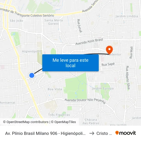 Av. Plínio Brasil Milano 906 - Higienópolis Porto Alegre - Rs 90520-002 Brasil to Cristo Redentor map
