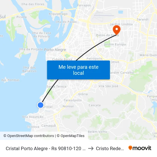 Cristal Porto Alegre - Rs 90810-120 Brasil to Cristo Redentor map