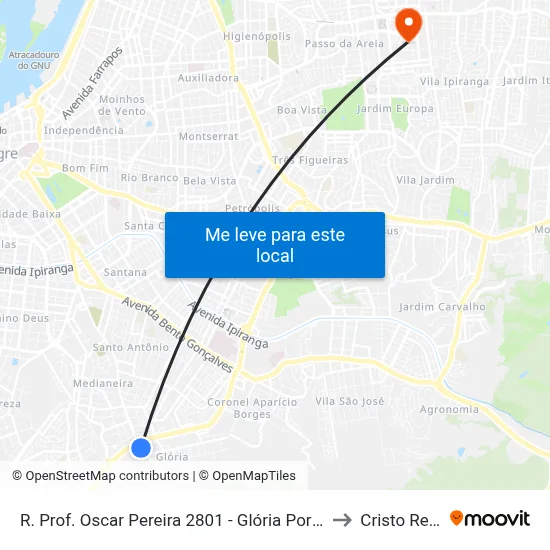 R. Prof. Oscar Pereira 2801 - Glória Porto Alegre - Rs Brasil to Cristo Redentor map