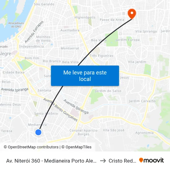 Av. Niterói 360 - Medianeira Porto Alegre - Rs Brasil to Cristo Redentor map