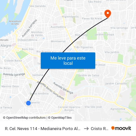 R. Cel. Neves 114 - Medianeira Porto Alegre - Rs 90870-280 Brasil to Cristo Redentor map