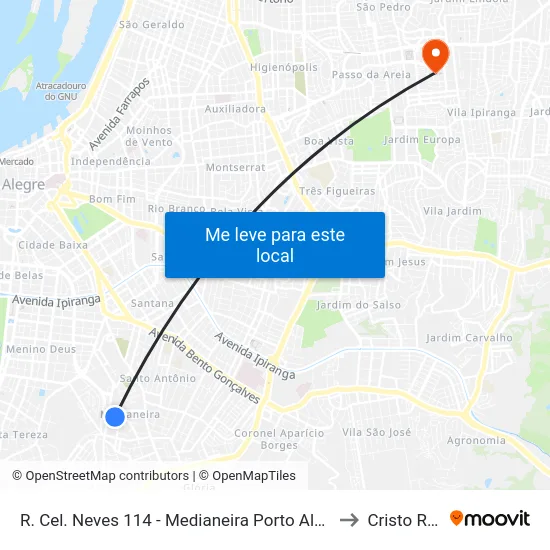 R. Cel. Neves 114 - Medianeira Porto Alegre - Rs 90870-280 Brasil to Cristo Redentor map