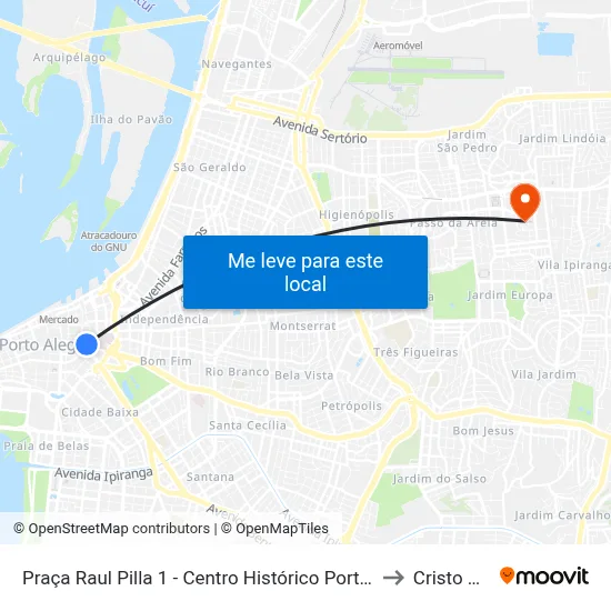 Praça Raul Pilla 1 - Centro Histórico Porto Alegre - Rs 90010-220 Brasil to Cristo Redentor map