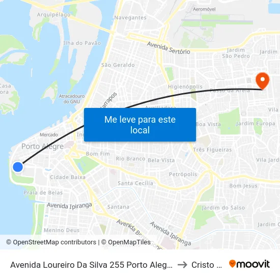 Avenida Loureiro Da Silva 255 Porto Alegre - Rio Grande Do Sul 90010 Brasil to Cristo Redentor map