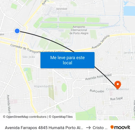Avenida Farrapos 4845 Humaitá Porto Alegre - Rio Grande Do Sul 90324 Brasil to Cristo Redentor map