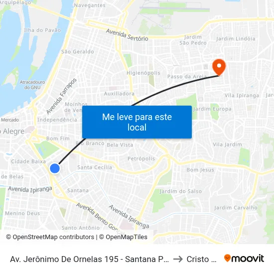 Av. Jerônimo De Ornelas 195 - Santana Porto Alegre - Rs 90040-341 Brasil to Cristo Redentor map