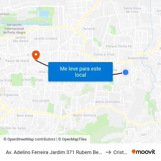 Av. Adelino Ferreira Jardim 371 Rubem Berta Porto Alegre - Rio Grande Do Sul 91250-310 Brasil to Cristo Redentor map