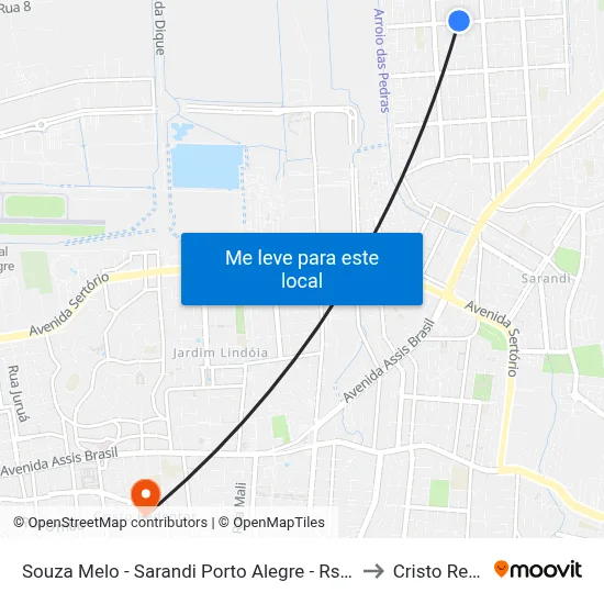 Souza Melo - Sarandi Porto Alegre - Rs 91120-340 Brasil to Cristo Redentor map