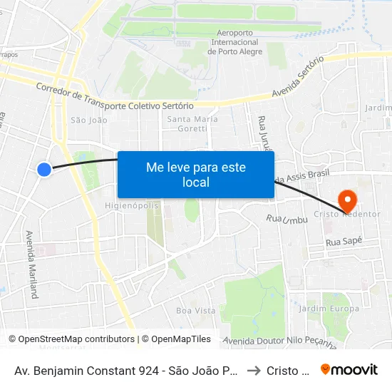 Av. Benjamin Constant 924 - São João Porto Alegre - Rs 90550-003 Brasil to Cristo Redentor map