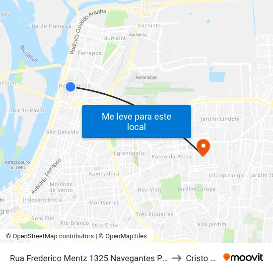 Rua Frederico Mentz 1325 Navegantes Porto Alegre - Rs 90240-110 Brasil to Cristo Redentor map