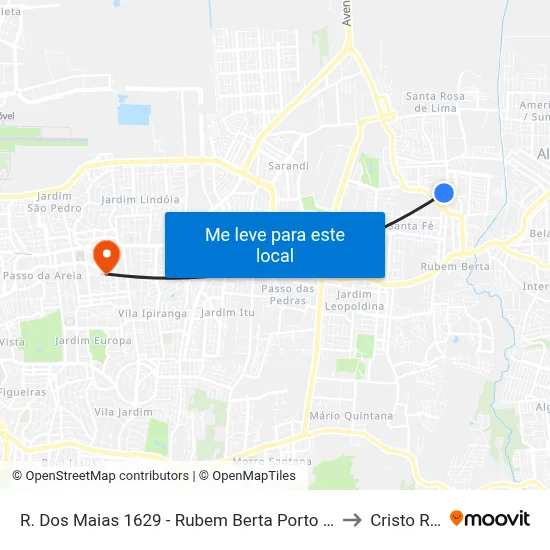 R. Dos Maias 1629 - Rubem Berta Porto Alegre - Rs 91170-200 Brasil to Cristo Redentor map