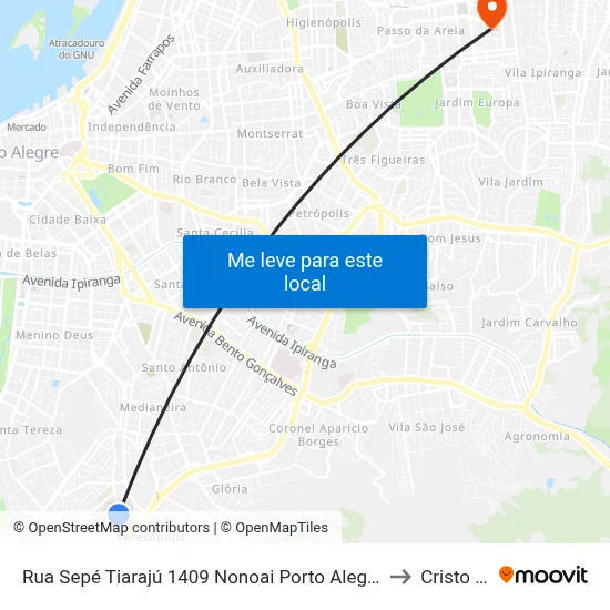 Rua Sepé Tiarajú 1409 Nonoai Porto Alegre - Rio Grande Do Sul 90870-227 Brasil to Cristo Redentor map