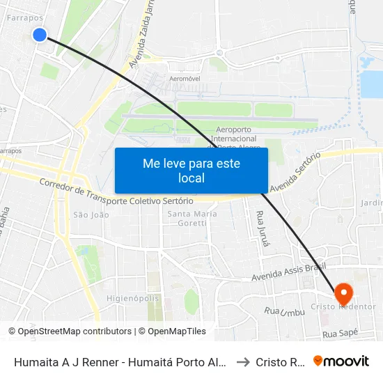 Humaita A J Renner - Humaitá Porto Alegre - Rs 90245-000 Brasil to Cristo Redentor map