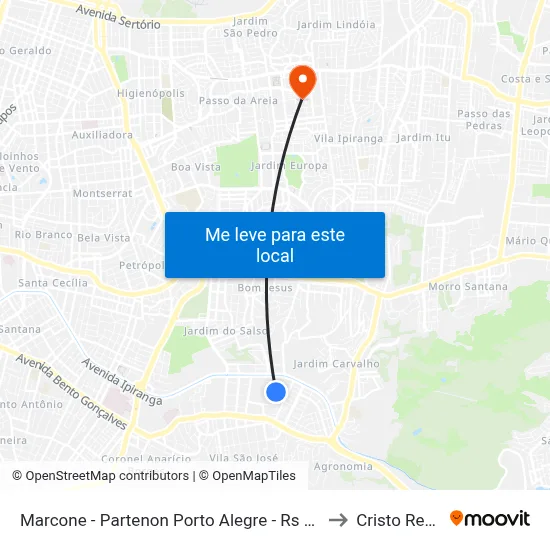 Marcone - Partenon Porto Alegre - Rs 91530-160 Brasil to Cristo Redentor map