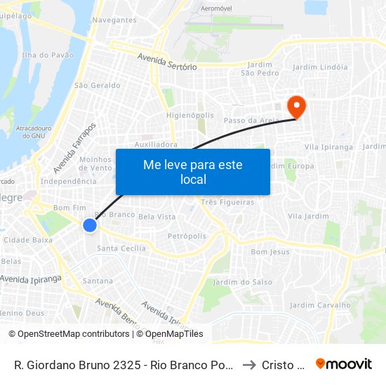 R. Giordano Bruno 2325 - Rio Branco Porto Alegre - Rs 90420-150 Brasil to Cristo Redentor map