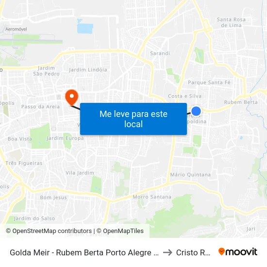 Golda Meir - Rubem Berta Porto Alegre - Rs 91130-001 Brasil to Cristo Redentor map
