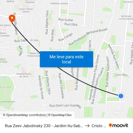 Rua Zeev Jabotinsky 230 - Jardim Itu-Sabará Porto Alegre - Rs 91220-510 Brasil to Cristo Redentor map