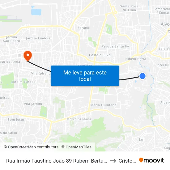 Rua Irmão Faustino João 89 Rubem Berta Porto Alegre - Rio Grande Do Sul 91250 Brasil to Cristo Redentor map