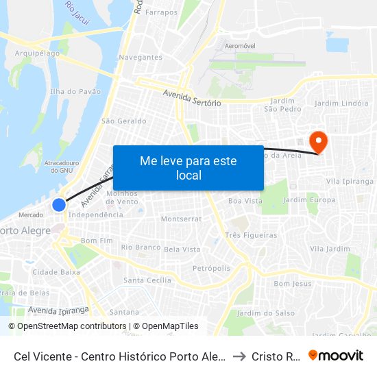 Cel Vicente - Centro Histórico Porto Alegre - Rs 90030-040 Brasil to Cristo Redentor map