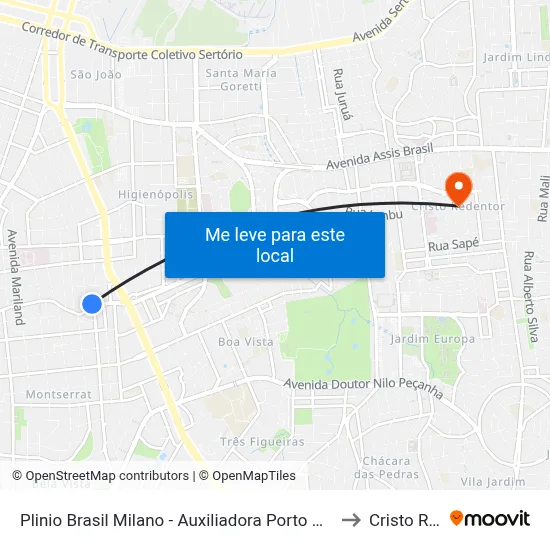 Plinio Brasil Milano - Auxiliadora Porto Alegre - Rs 90450-080 Brasil to Cristo Redentor map