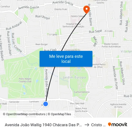 Avenida João Wallig 1940 Chácara Das Pedras Porto Alegre - Rs 91340-001 Brasil to Cristo Redentor map