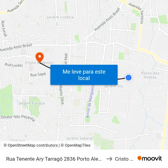 Rua Tenente Ary Tarragô 2836 Porto Alegre - Rio Grande Do Sul 91225 Brasil to Cristo Redentor map