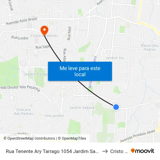 Rua Tenente Ary Tarrago 1054 Jardim Sabará Porto Alegre - Rs 91510-390 Brasil to Cristo Redentor map