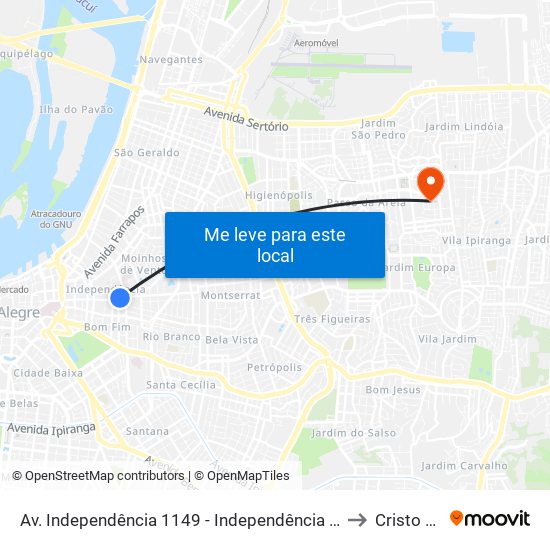 Av. Independência 1149 - Independência Porto Alegre - Rs 90035-072 Brasil to Cristo Redentor map