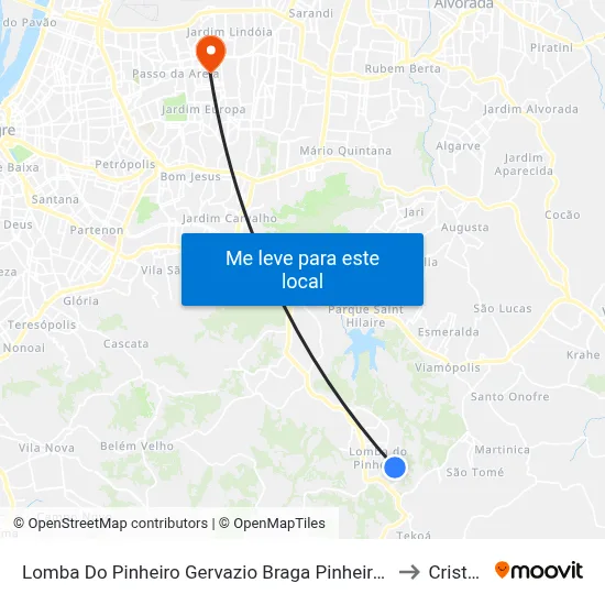 Lomba Do Pinheiro Gervazio Braga Pinheiro - Lomba Do Pinheiro Porto Alegre - Rs 91570-650 Brasil to Cristo Redentor map