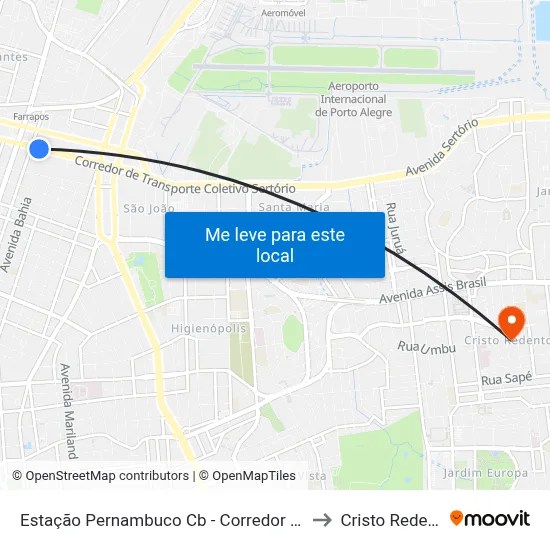 Estação Pernambuco Cb - Corredor Sertório to Cristo Redentor map