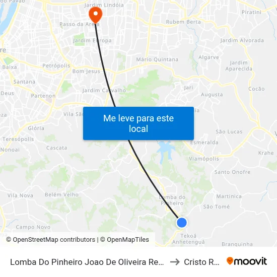 Lomba Do Pinheiro Joao De Oliveira Remiao Viamão - Rs Brasil to Cristo Redentor map