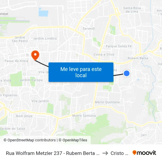 Rua Wolfram Metzler 237 - Rubem Berta Porto Alegre - Rs 91250-320 Brasil to Cristo Redentor map