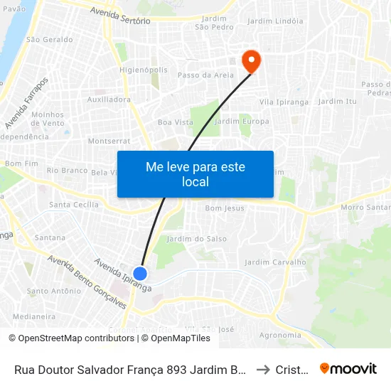 Rua Doutor Salvador França 893 Jardim Botânico Porto Alegre - Rio Grande Do Sul 90690 Brasil to Cristo Redentor map