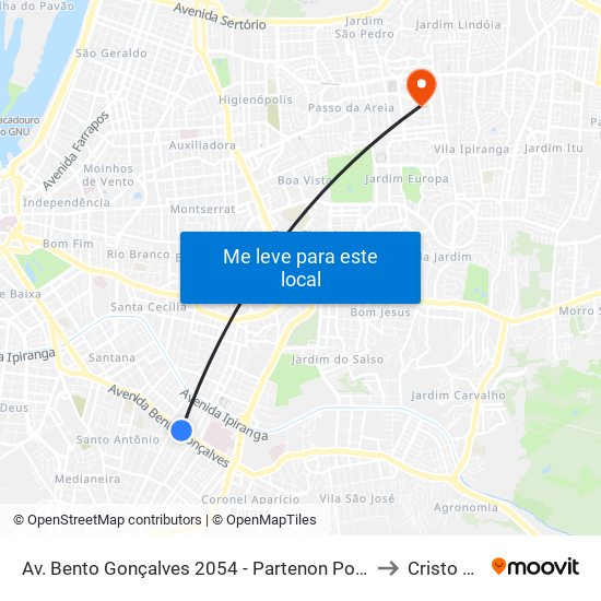 Av. Bento Gonçalves 2054 - Partenon Porto Alegre - Rs 90650-001 Brasil to Cristo Redentor map