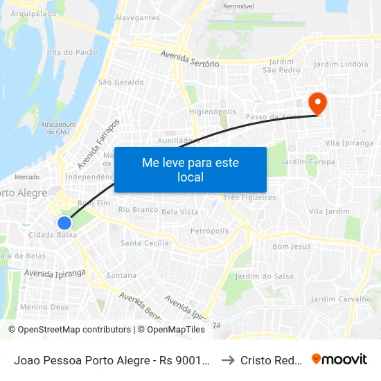 Joao Pessoa Porto Alegre - Rs 90010-150 Brasil to Cristo Redentor map