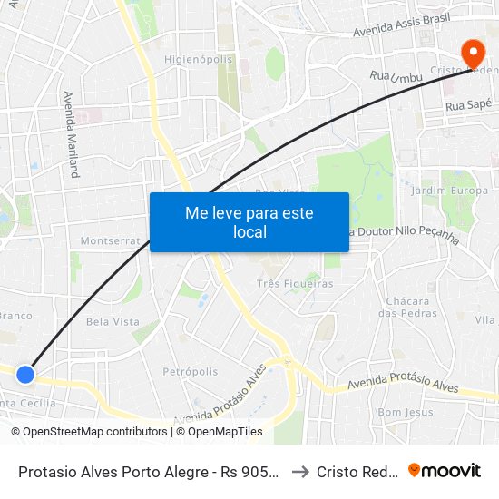 Protasio Alves Porto Alegre - Rs 90520-280 Brasil to Cristo Redentor map