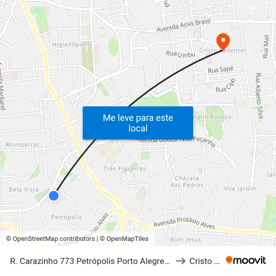 R. Carazinho 773 Petrópolis Porto Alegre - Rio Grande Do Sul 90460-190 Brasil to Cristo Redentor map