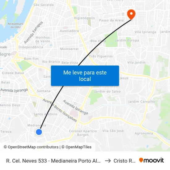 R. Cel. Neves 533 - Medianeira Porto Alegre - Rs 90870-280 Brasil to Cristo Redentor map