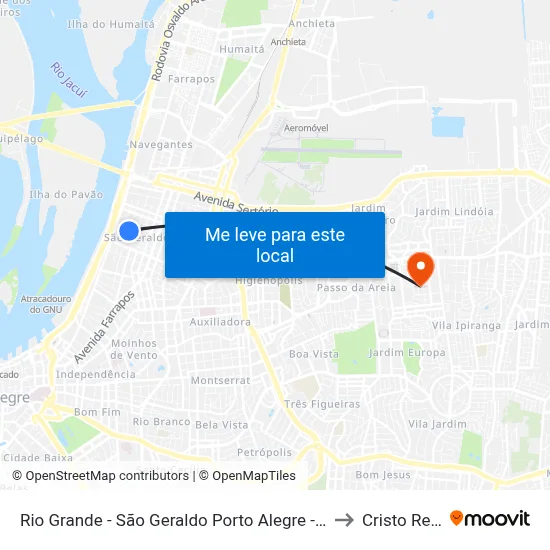 Rio Grande - São Geraldo Porto Alegre - Rs 90230-091 Brasil to Cristo Redentor map