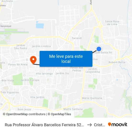Rua Professor Álvaro Barcellos Ferreira 520 Rubem Berta Porto Alegre - Rio Grande Do Sul 91180 Brasil to Cristo Redentor map