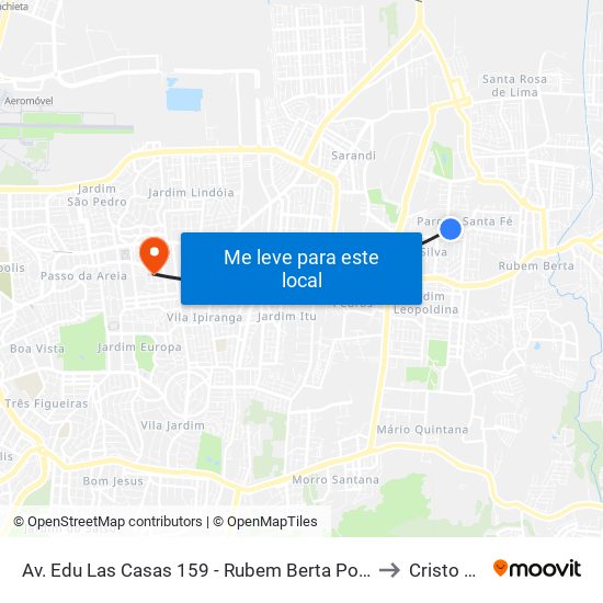 Av. Edu Las Casas 159 - Rubem Berta Porto Alegre - Rs 91180-550 Brasil to Cristo Redentor map