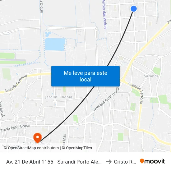 Av. 21 De Abril 1155 - Sarandi Porto Alegre - Rs 91120-630 Brasil to Cristo Redentor map